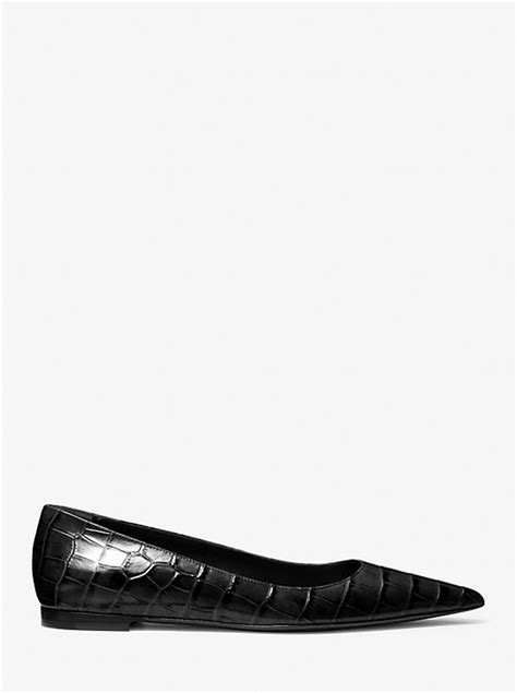 michael kors black agnes|Agnes Crocodile Embossed Leather Flat .